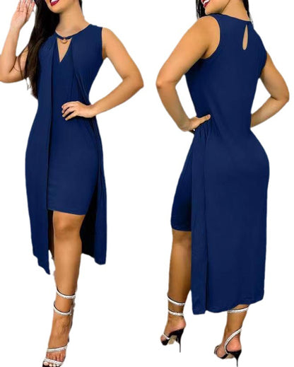 Damen ärmelloses Maxikleid mit tiefem V-Ausschnitt und seitlichem Schlitz Stalluxe