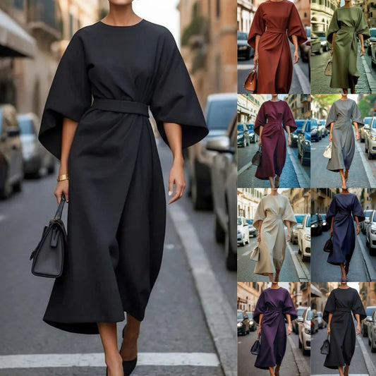 Damen elegantes Maxikleid mit weitem Schnitt und Taillengurt Stalluxe