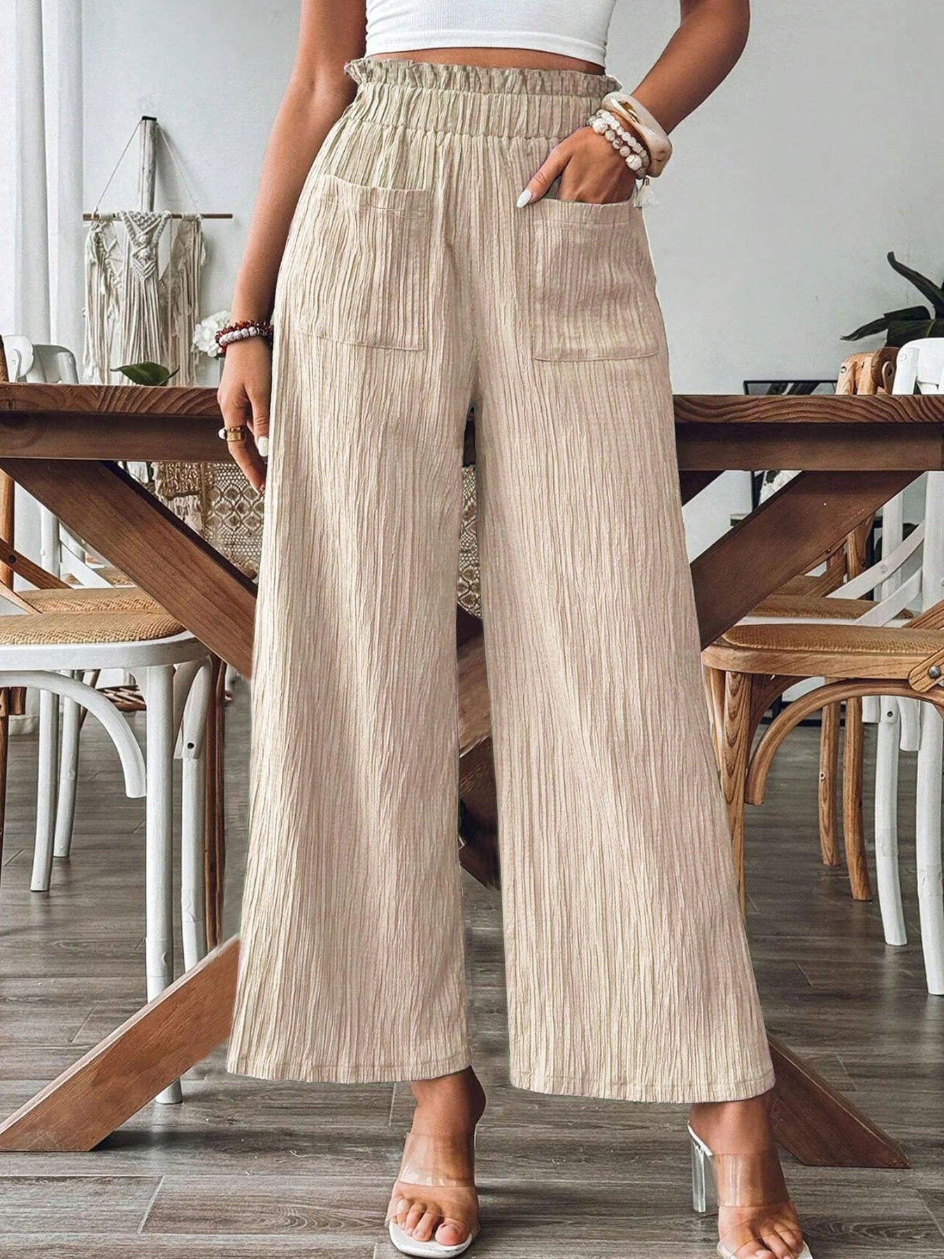 Damen Weitbeinige Hose mit elastischem Bund und praktischen Taschen Stalluxe