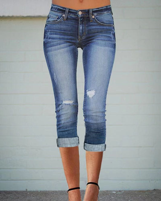 Damen 3/4 Jeans mit lässigem Schnitt und ausgefransten Säumen Stalluxe