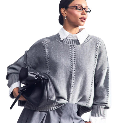 Damen Grober Strickpullover mit eleganter Struktur und weitem Schnitt Stalluxe