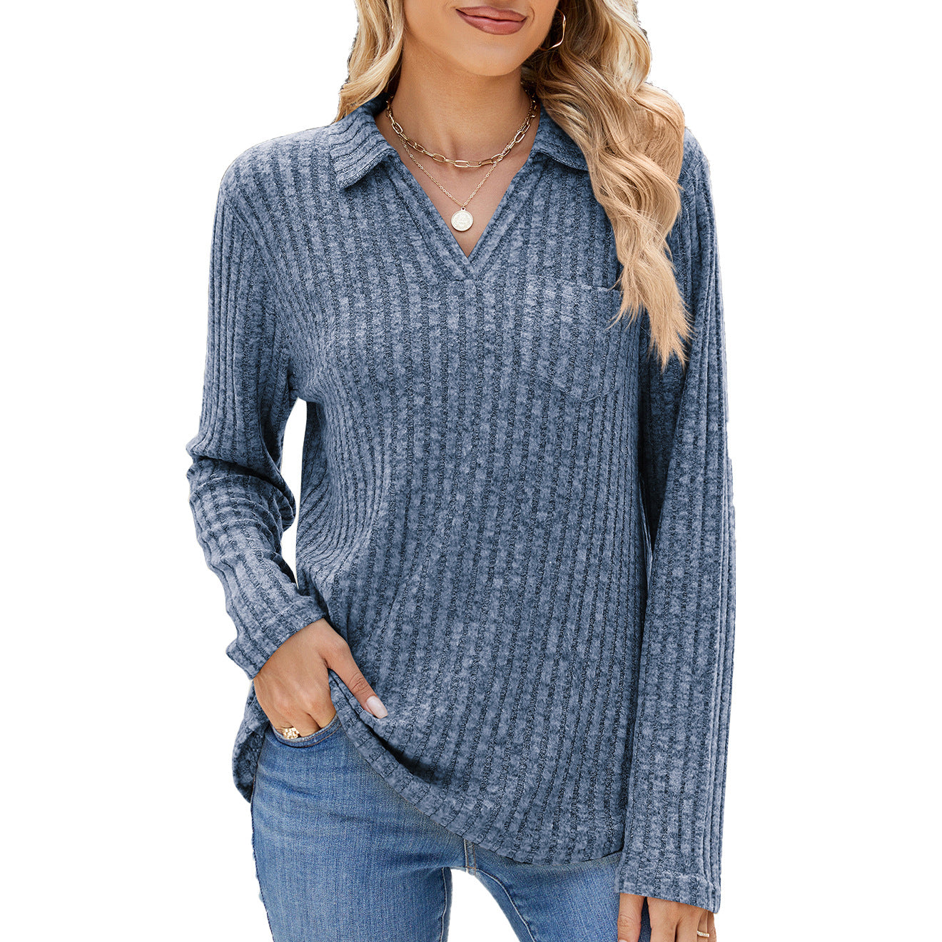 Damen Langarm Poloshirt mit feinem Rippenstrukturdesign Stalluxe