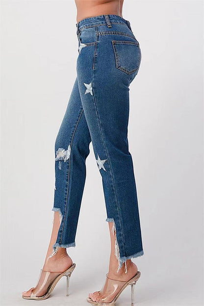 Damen modische Jeans mit Sternen-Design und fransigem Saum Stalluxe