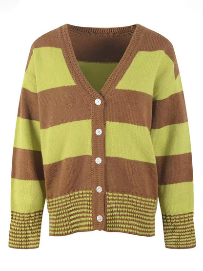 Damen Strickjacke mit auffälligem Streifenmuster und großen Knöpfen Stalluxe