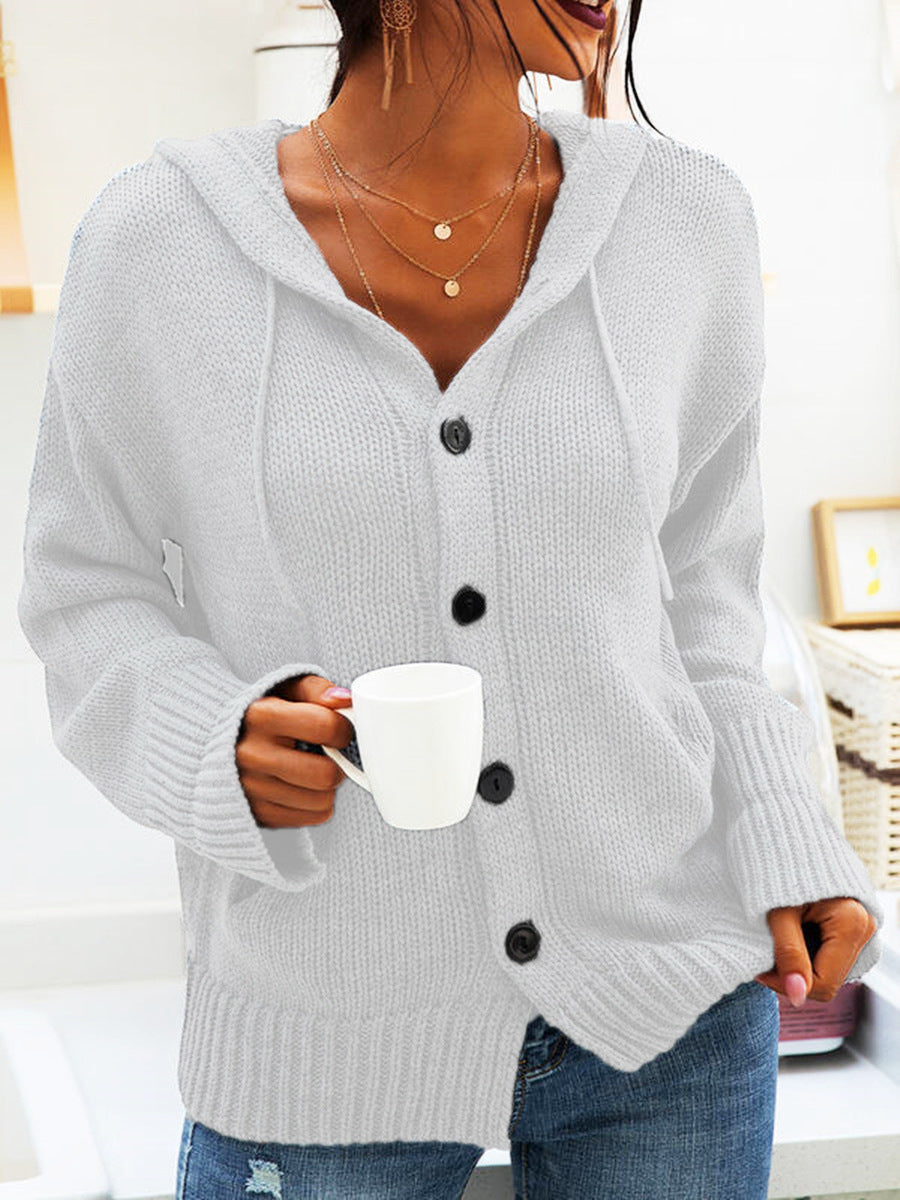 Damen Strickjacke mit Kapuze und knöpfen im lässigen Stil Stalluxe Weiß