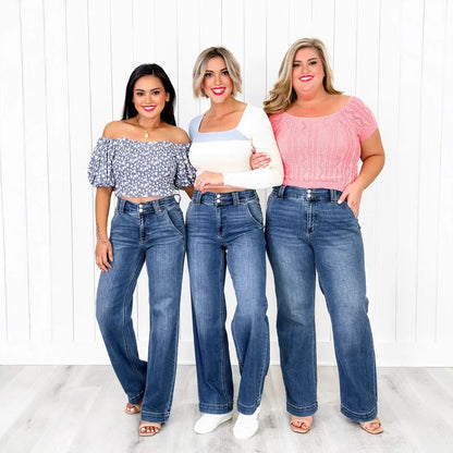 Damen Hochtaillierte Jeans im lässigen Vintage-Stil Stalluxe