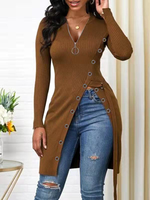 Damen figurbetontes Wickelshirt mit Knopfdetails und tiefem V-Ausschnitt Stalluxe
