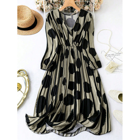 Damen Maxikleid mit streifigem Polka-Dots-Design und voluminösen Ärmeln Stalluxe