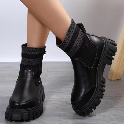 Damen Biker-Stiefel mit elastischem Strickansatz und robustem Profil Stalluxe
