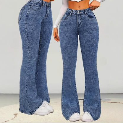 Damen Flared Jeans mit hohem Bund und seitlichen Schlitzen Stalluxe