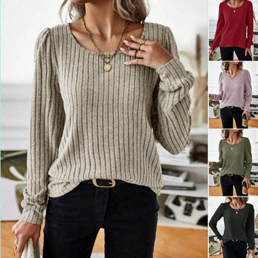 Damen Gestreifter Pullover mit Puffärmeln Stalluxe