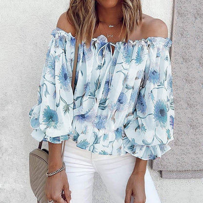 Damen romantische Bluse mit floralem Muster und Volantärmel Stalluxe