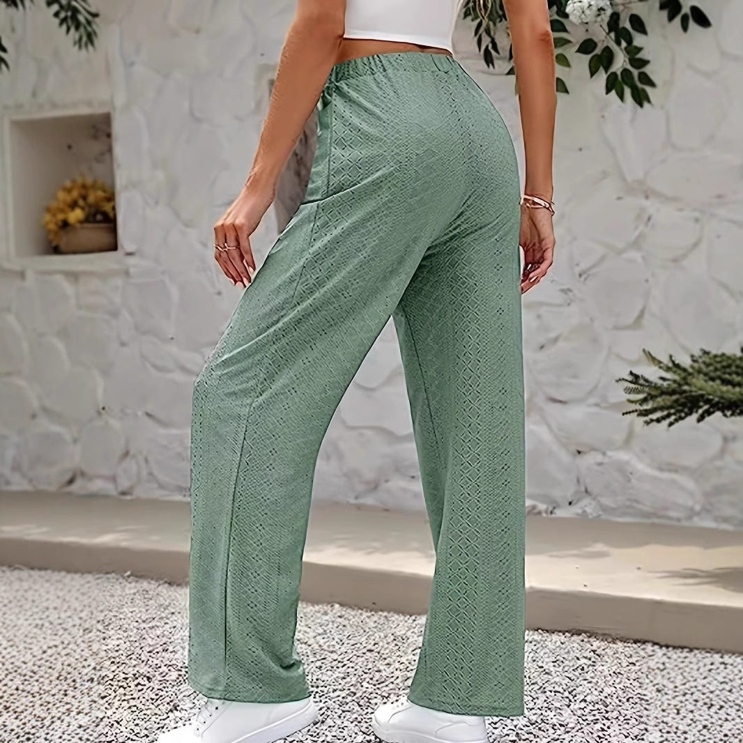 Damen weite Hosen mit eleganten Lochmuster und hohem Bund Stalluxe