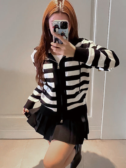 Damen gestreifter Cardigan mit Reisverschluss Stalluxe
