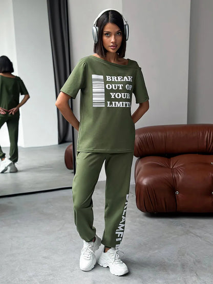 Damen modernes Sport-Set mit ausschnitt und grafischem Print Stalluxe
