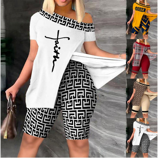 Damen lässiges Set mit asymmetrischem Oberteil und Radlerhose Stalluxe