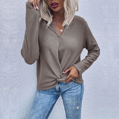 Damen lässiger V-Ausschnitt Pullover mit Knopfdetails und Knotendesign Stalluxe