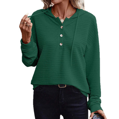 Damen lässiger Kapuzenpullover mit strukturierter Oberfläche und Knopfverschluss Stalluxe