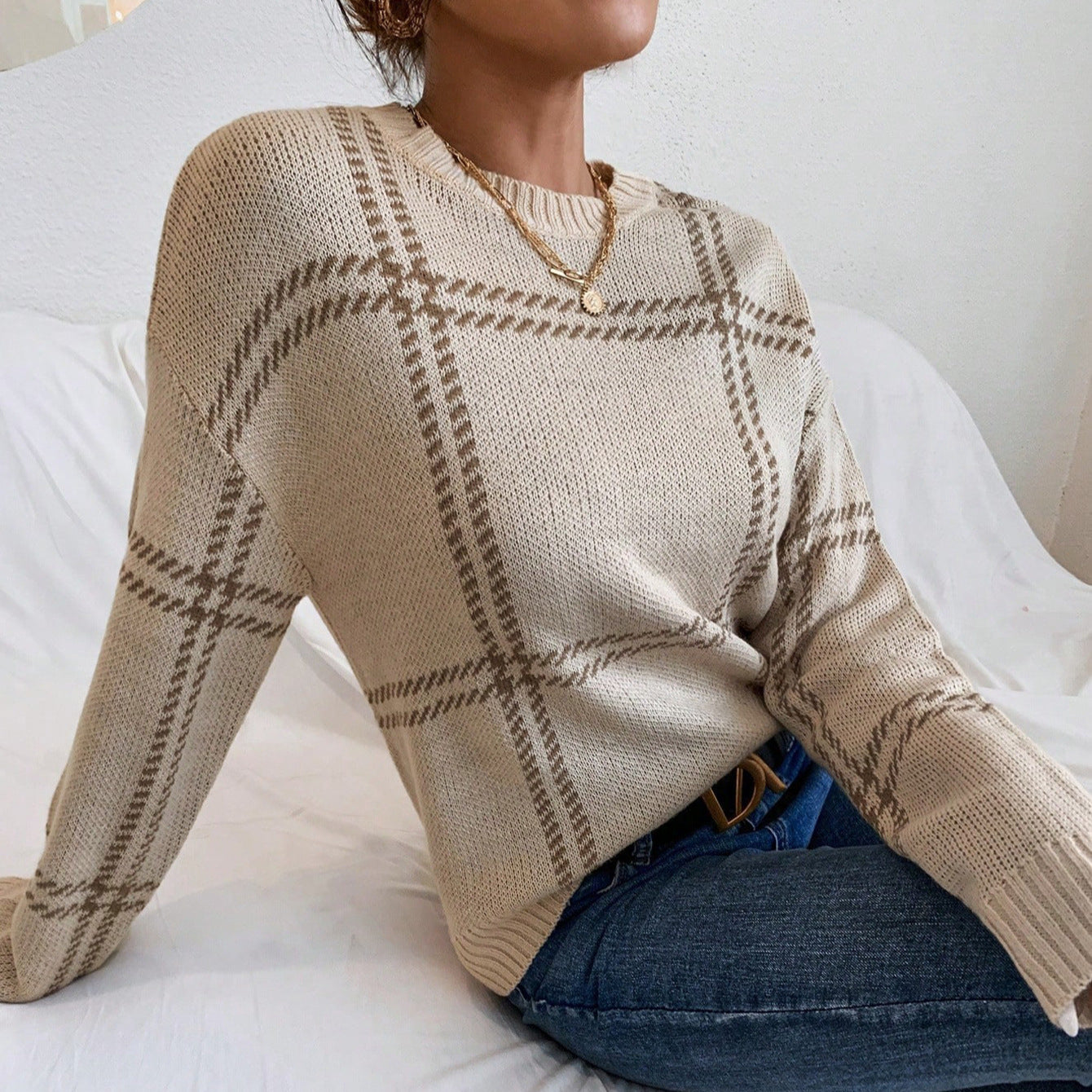 Damen Karierter Strickpullover Stalluxe