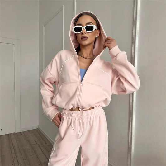 Damen sportliches Freizeitjacken- und Hosen-Set mit trendy Schnitt und elastischem Bund Stalluxe