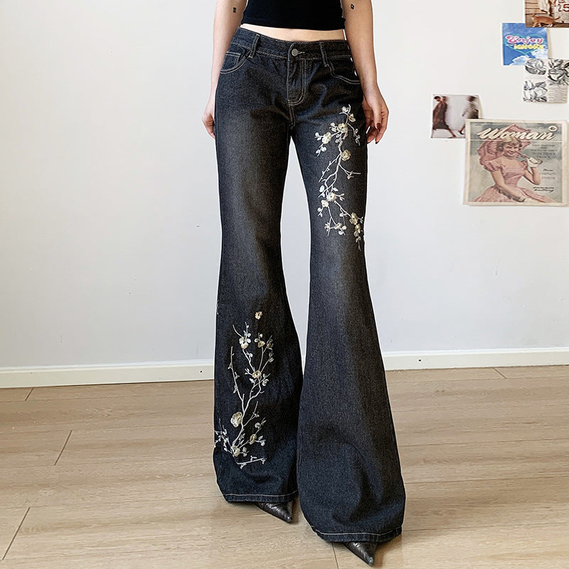 Damen ausgestellte Jeans mit floralem Design Stalluxe