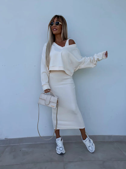 Damen modisches Strickkleid mit lässigem Crop-Oberteil und taillierter Silhouette Stalluxe