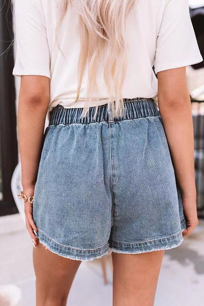 Damen Design-Denim-Shorts mit elastischem Bund und praktischen Taschen Stalluxe