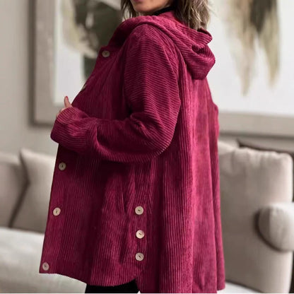 Damen Lässige cordjacke mit Kapuze und großen Knöpfen Stalluxe