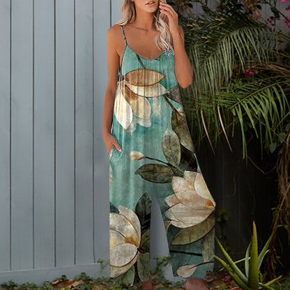 Damen Sommerlicher Overall mit floralem Design und praktischen Taschen Stalluxe