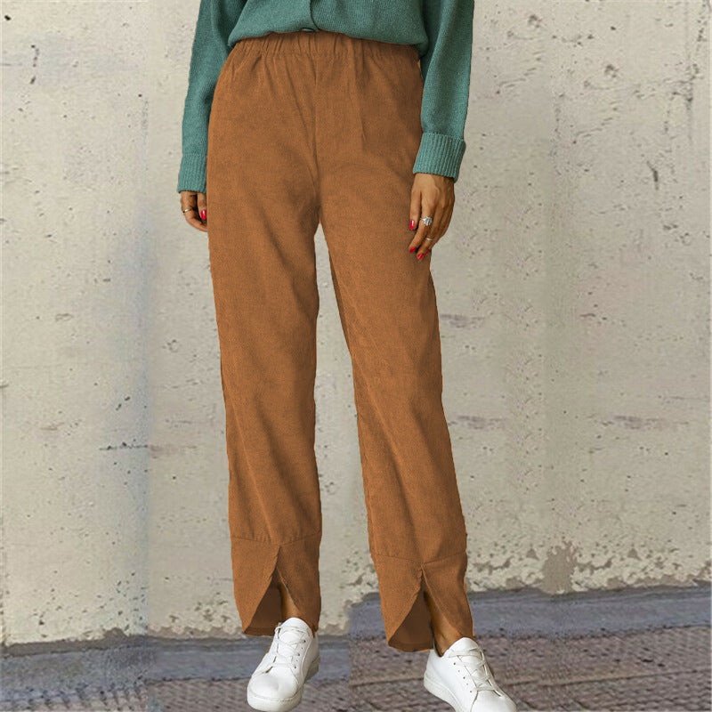Damen Weite Freizeit-Hose mit elastischem Bund und modischen Schlitzen Stalluxe