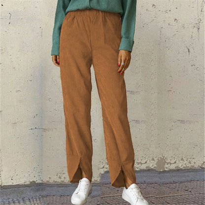 Damen Weite Freizeit-Hose mit elastischem Bund und modischen Schlitzen Stalluxe
