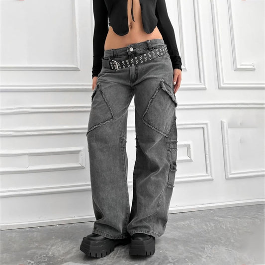 Damen Cargo-Jeans im lässigen Vintage-Style mit auffälligen Applikationen Stalluxe