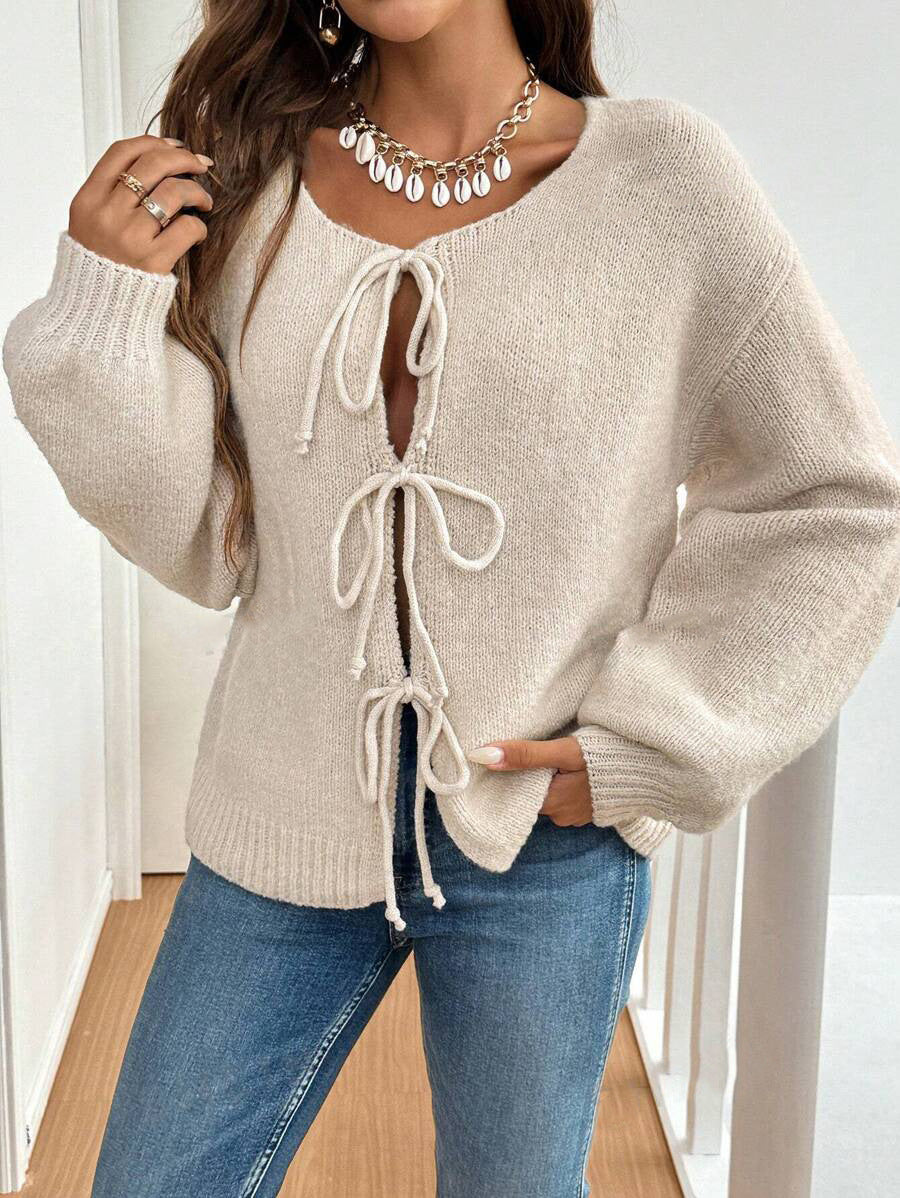 Damen lässiger Strickcardigan mit Bindebändern Stalluxe