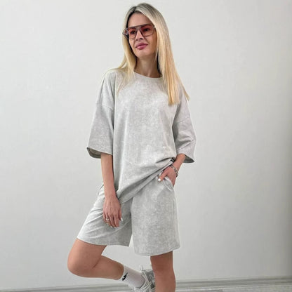 Damen lässiges Kurzarm-Set aus weichem Material mit bequemen Shorts Stalluxe