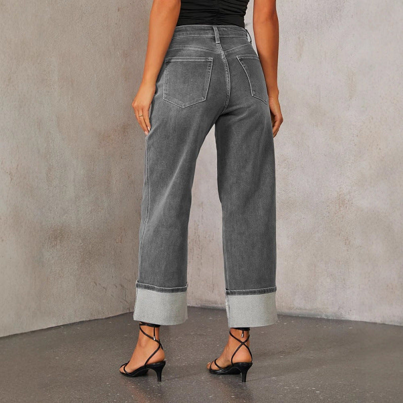 Damen Weit geschnittene Jeans mit umgeklapptem Saum Stalluxe