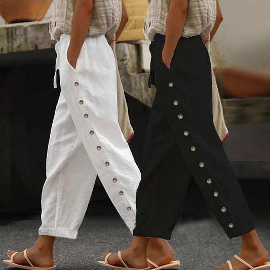 Damen Modische Palazzo-Hose mit Knopfdetails und elastischem Bund Stalluxe