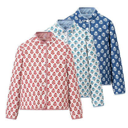Damen Steppjacke mit floralen Mustern und elegantem Kragen Stalluxe