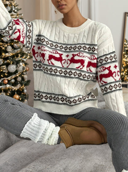 Damen Strickpullover mit festlichem Rentier-Muster und luxuriösem Zopfmuster Stalluxe