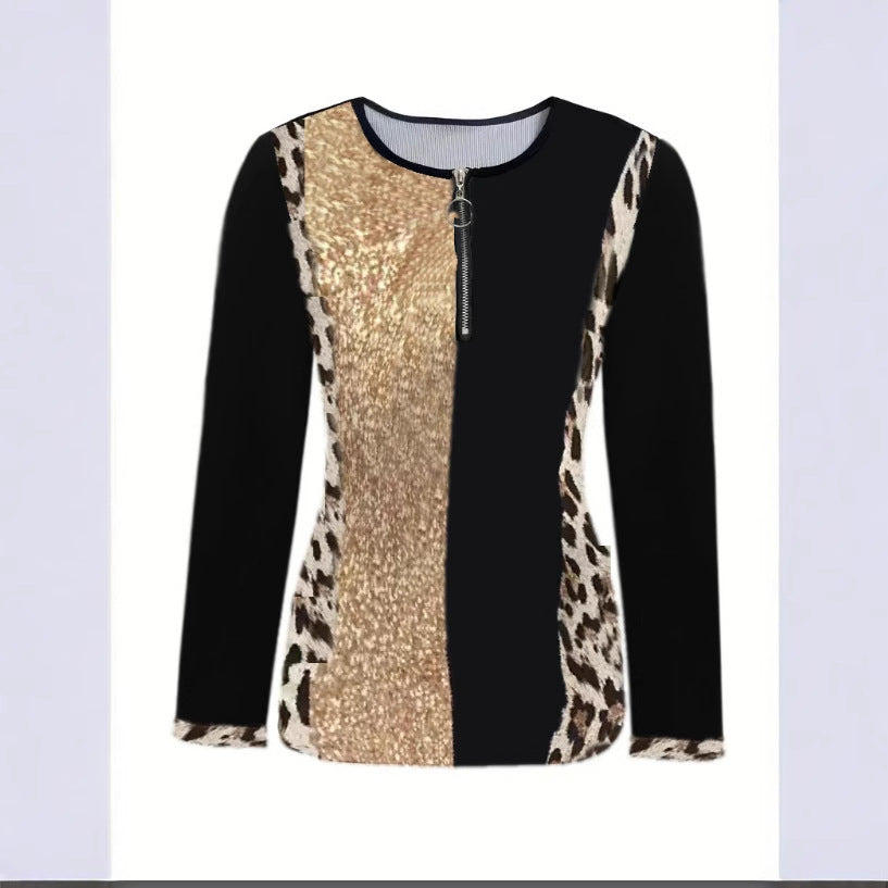 Damen Glitzerndes Oberteil mit Reißverschluss und Animal-Print Stalluxe