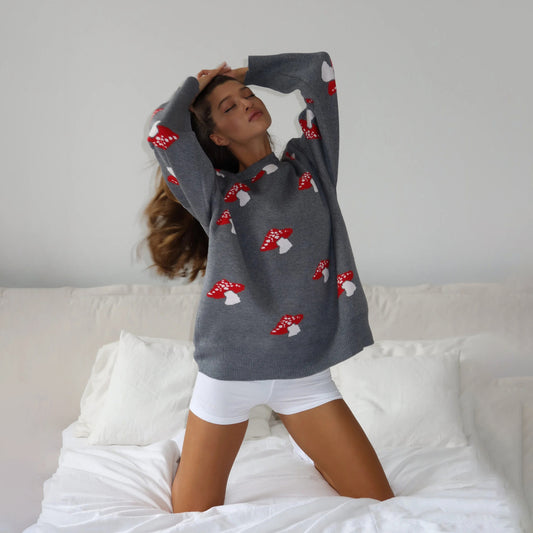 Damen Strickpullover mit verspieltem Pilzmotiv Stalluxe
