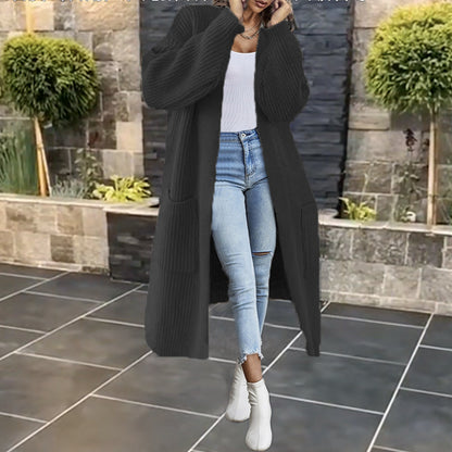 Damen Langer Strickmantel mit grober Rippenstruktur und praktischen Taschen Stalluxe