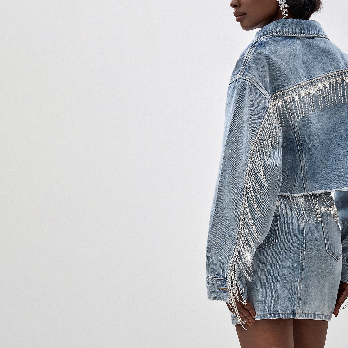 Damen Denim-Hemdjacke mit auffälligem Fransen-Design Stalluxe