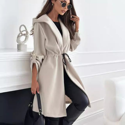 Damen stilvolle und praktische Jacke mit Gürtel und weitem Kragen Stalluxe Aprikose