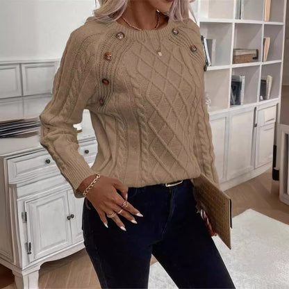 Damen Strickpullover mit strukturiertem Rautenmuster und dekorativen Knöpfen Stalluxe