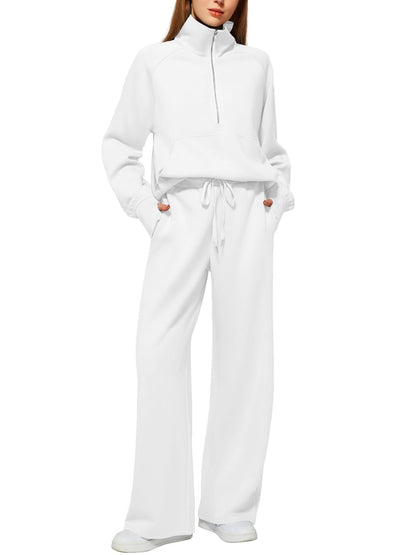Damen Sportliches Fleece-Kombinationsset mit hohem Kragen und seitlichen Taschen Stalluxe