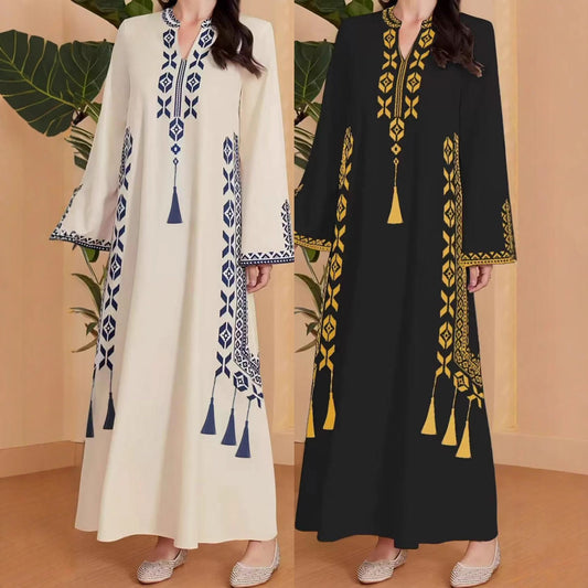 Damen Kaftan-Kleid mit kunstvollem besticktem Design und elegantem V-Ausschnitt Stalluxe
