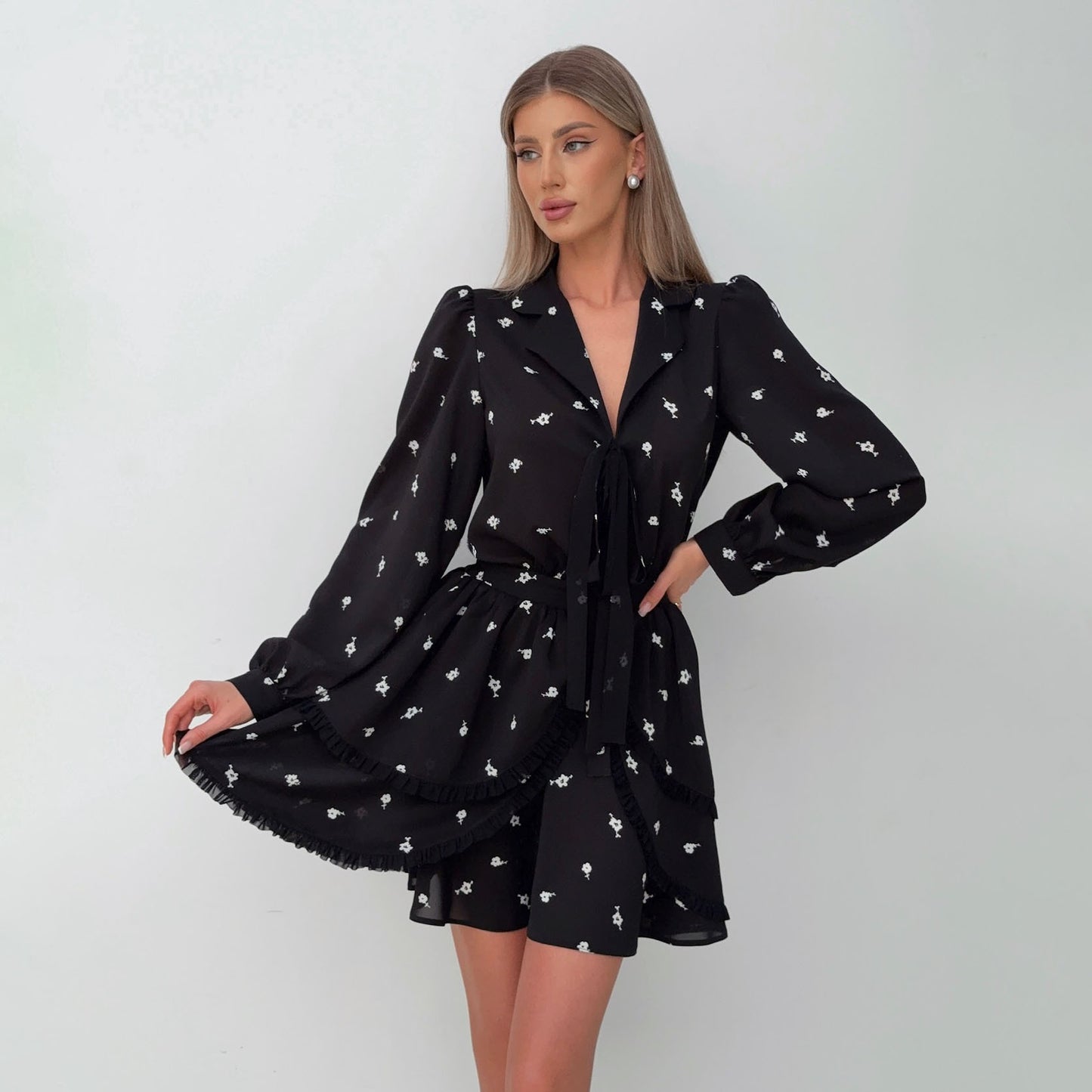 Damen Blusenkleid mit Rüschen Stalluxe