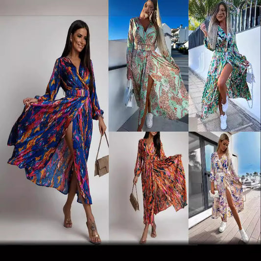 Damen Maxikleid mit voluminösen Ärmeln und dekorativem Gürtel Stalluxe