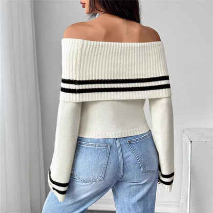 Damen Off-Shoulder Crop-Pullover mit lässigen Streifen Stalluxe