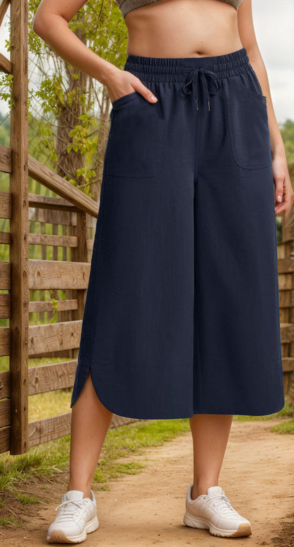Women's Drawstring Culotte Pants Stalluxe